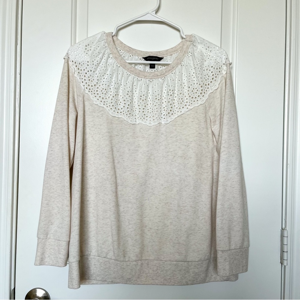 Embroidered Collar Long Sleeve Sweater Top | Banana Republic | size M